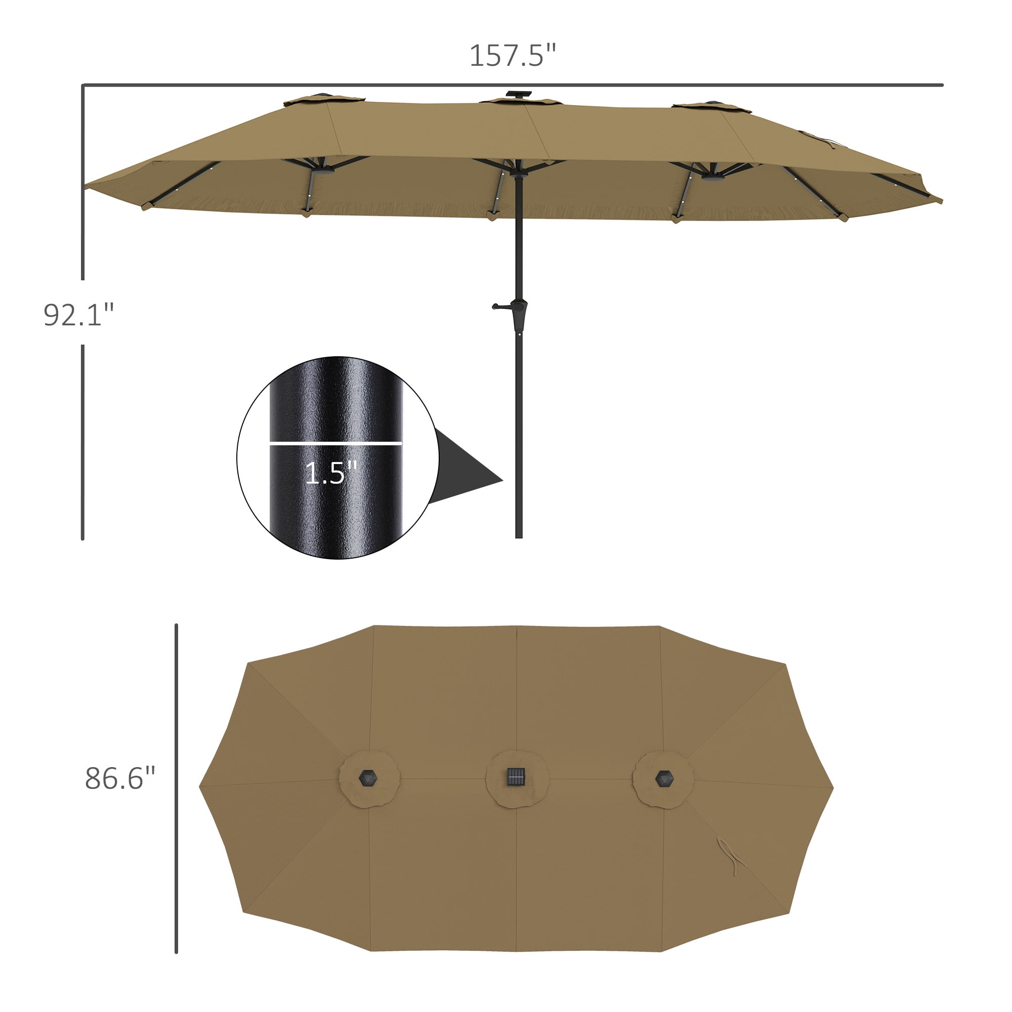 Outsunny 13' Large Patio Umbrella with Solar Lights, Double-Sided Outdoor Market Umbrella with Crank, 48 LED Lights for Garden, Pool, Yard, Khaki