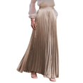 thumbnail image 2 of Women's High Waist Satin Maxi Skirt, Elegant Pleated A-Line Long Skirt with Elastic Waistband, Flowy Casual Midi Skirt for Daily Outings, Dates and Holiday Parties Khaki S, 2 of 4