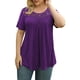 thumbnail image 4 of Qarigey Camiseta de mujer Túnica plisada Top Cuello Manga corta Blusa de encaje de encaje de manga corta Prendas para la parte del cuerpo Violeta METRO, 4 of 5