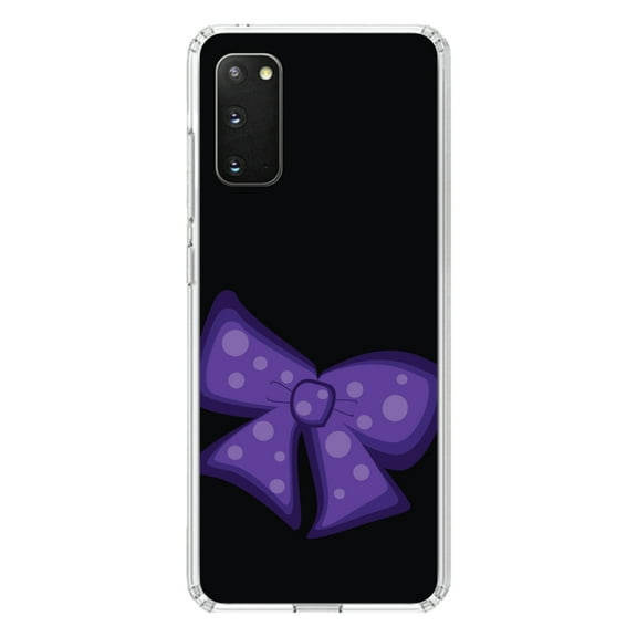 DistinctInk Clear Shockproof Hybrid Case for Galaxy S20 ULTRA / 5G (6.9" Screen) - TPU Bumper, Acrylic Back, Tempered Glass Screen Protector - Purple Black Bow Ribbon - Cartoon Bows / Ribbons