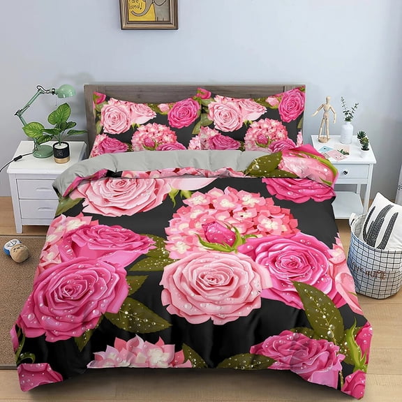 3D Rose Flower Duvet Cover King Full Bedding Set 2/3pcs Quilt Cover with Zipper Closure King Polyester Comforter Cover Valentine