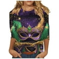 thumbnail image 2 of Qetyuw Womens Mardi Gras Tops 3/4 Sleeve Tshirts Round Neck Plus Size Causal Tees Summer Casual Carnival Theme Party Tshirt, 2 of 5