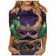 thumbnail image 2 of RKSTN Mardi Gras 3/4 Sleeve T Shirts for Women Top Oversized Crewneck Carnival Mask Print 3/4 Length Sleeve Shirt Womens Casual Round Neck Mask Tuesday Carnival Party Three Quarter Sleeve Tee Shirt, 2 of 5