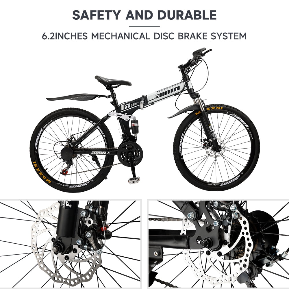 Folding Mountain Bike, Shimano 21 Speed, 26 Inch Adult Bicycle Dual Disc Brake Foldable Bike for Men Womens