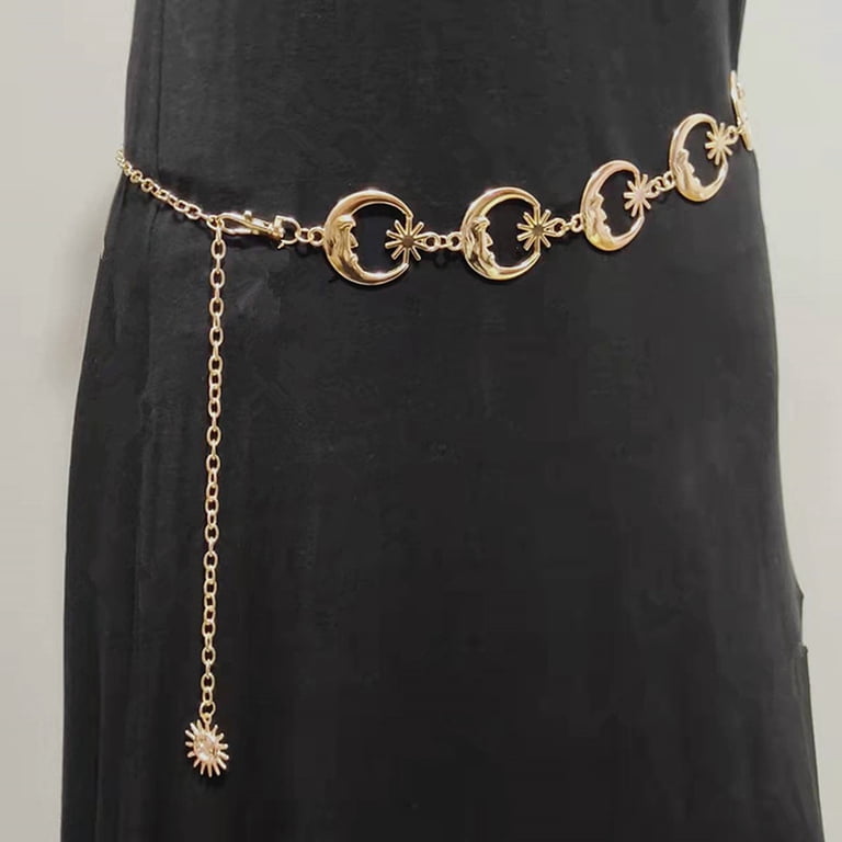 Moon Star Metal Waist Chain Sun Pendant Belly Belt Body Chains Metal Crescent Moon and Star Belt, Vintage Vibe Costume  main image 2