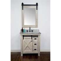 WK8530-CW TOP 30 in. Rustic Solid Fir Barn Door Style Single Sink Vanity with Carrara White Marble Top, Driftwood - No Faucet - 31 x 34.6 x 22 in.