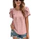 thumbnail image 1 of Top con cuello redondo para mujer, escote plisado, mangas cortas de pétalos, tela jacquard, camiseta informal de verano, rosa oscuro S, 1 of 8