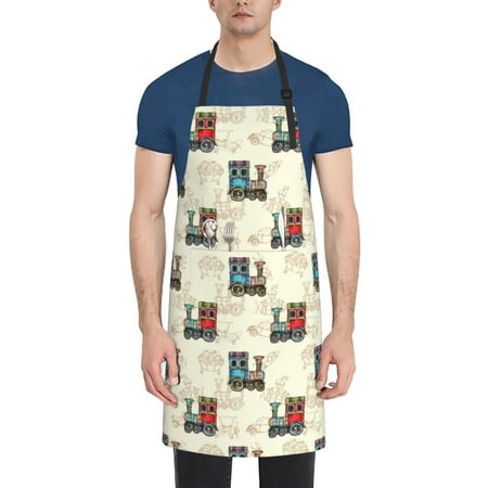 

Lukts Retro Steampunk Vehicle Pattern Kitchen Cooking Aprons Adjustable Bib Soft Chef Apron with 2 Pockets for Men Women