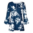thumbnail image 4 of Pompotops Tunique Décontractée à Manches 3/4 Imprimée Florale Col en V pour Femmes Chemises Basiques d'Été Blouse Plissée Liquidation, 4 of 5