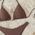 thumbnail image 3 of Women's Halter Bikini Sets Beads Tie Side Solid Triangle Thong Swimsuit Two Piece Cheeky Bathing Suits (Brown,S), 3 of 8