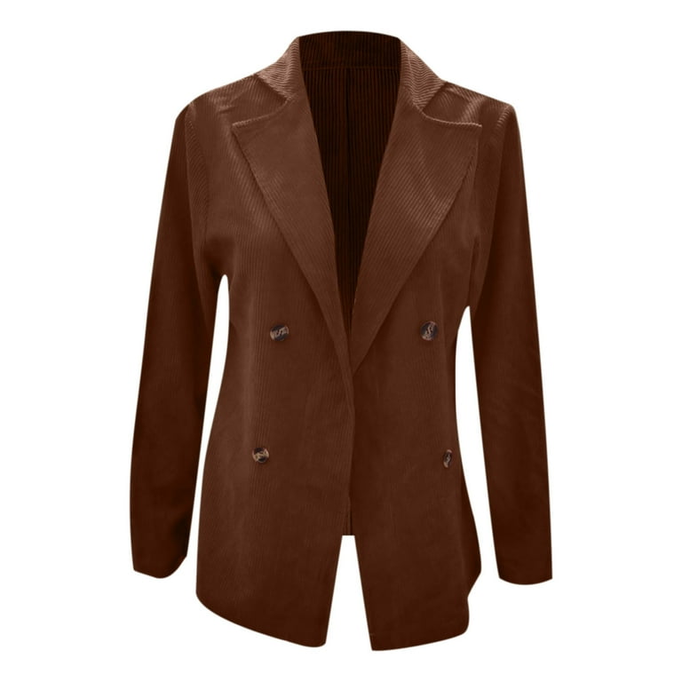 Corduroy Jacket Women Casual Double Breasted Blazer Jacket