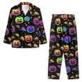 thumbnail image 3 of Renewold Halloween Button Down Pajama Sets Women Colorful Creepy Pumpkins Bats Scoop Neck Home Wear Shirt 2 Pieces Skin Friendly Walking Yoga Loungewear Pj Size 4XL, 3 of 6