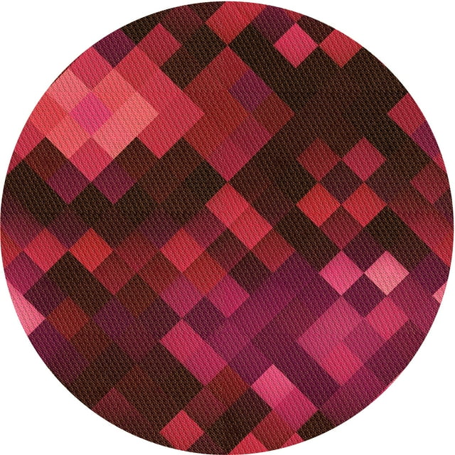 Ahgly Company Machine Washable Indoor Round Transitional Fire Brick Red Area Rugs, 4' Round
