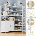thumbnail image 4 of 6 Tier L-Shaped Corner Bookshelf, Large Vintage Farmhouse with Sturdy Metal Frame and 2 Rattan Door Cabinets, Adjustable Feet, Rustic Industrial Black Bookcase for Home Office, Living Room, 4 of 7
