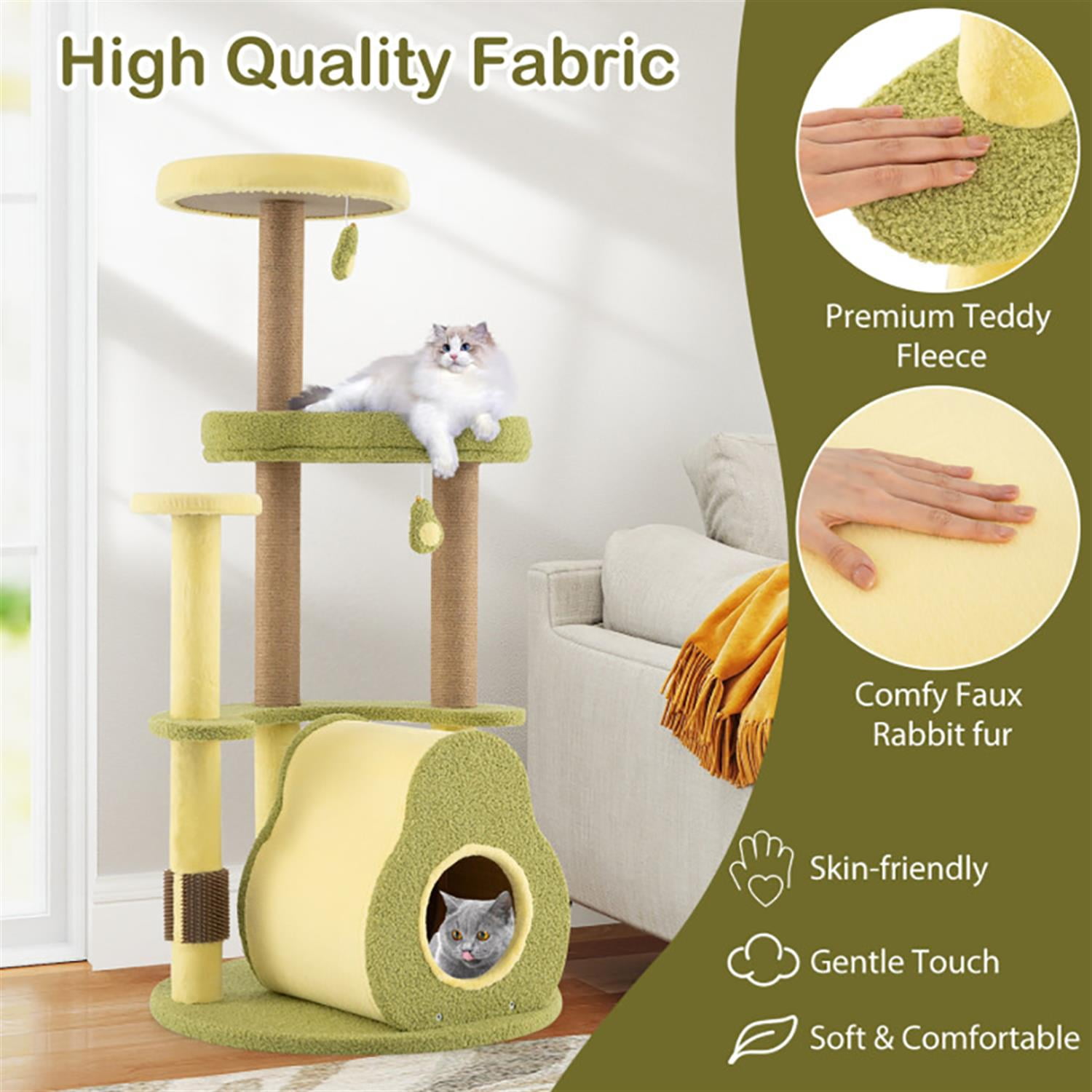 resenkos 49" Cat Tree Tower with Private Condo for Indoor Cats, Multifunctional Plush Cat House with Scratching Posts and Top Perch, Green