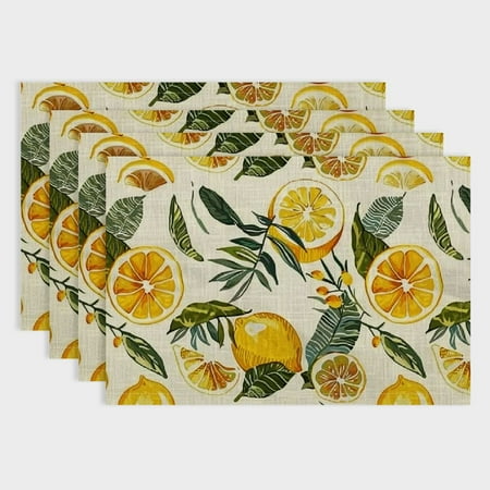 

Patifu Placemats-Cute Lemon Citrus Watercolor Linen Table Place Mats Set of 4 Non-Slip Heat Resistant Table Mats for Dining Kitchen Cabin Decor 18x12in