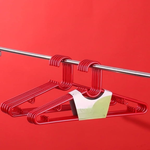 HDT HANGERS Space Saving Coat Rack, Heavy Duty Adult Plastic Hangers, Sturdy Solid Break-Resistant, Wide Shoulder Non-Slip, 10-Pack, 16.5”, Red