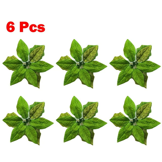 6Pcs Christmas Glitter Artificial Poinsettia Flowers Xmas Poinsettia Artificial Wedding Flowers Decorations Xmas Tree Ornaments for Party Favors, 10inch