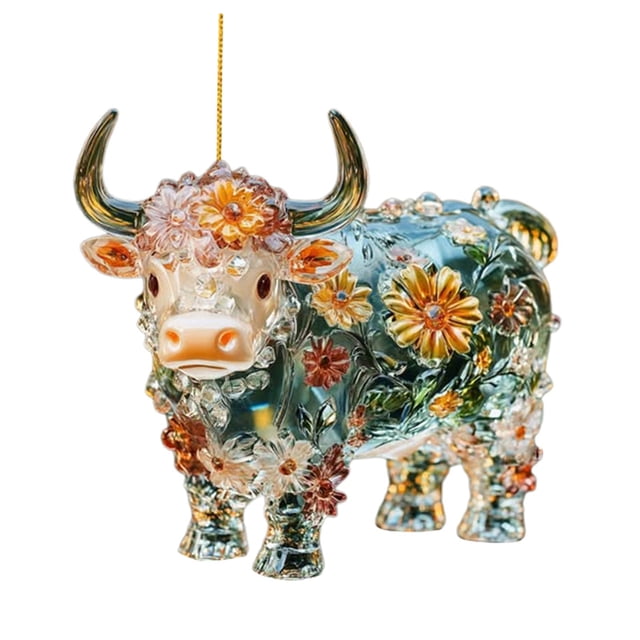 2D Acrylic Colorful Cow Pendant Colorful Calf Window Decoration Pendant Suitable for Garden Window Tree Car Pendant A 4