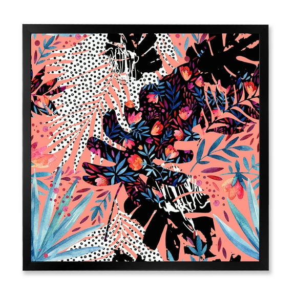 Designart 'Abstract Tropical Floral Patchwork II' Tropical Framed Art Print
