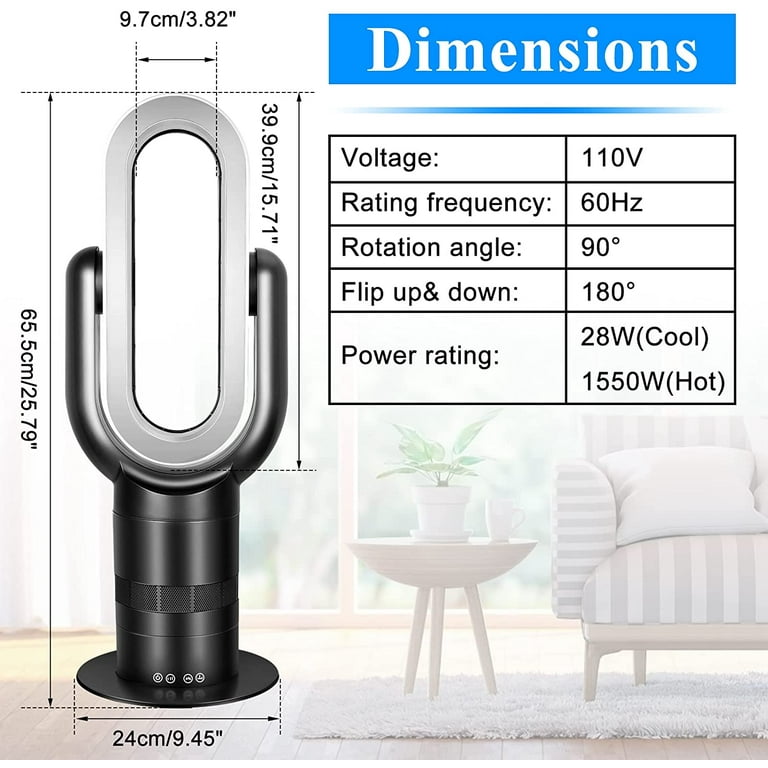 HealSmart 26'' Space Heater Bladeless Tower Fan, Heater u0026 Coolingn Combo  for Home - Walmart.com
