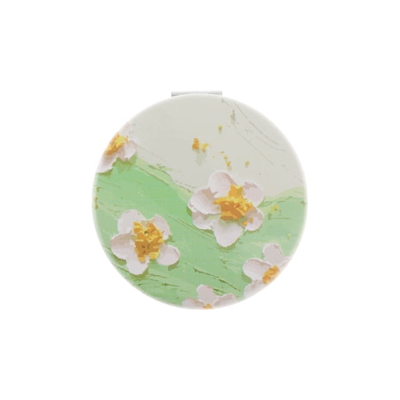 Unique Bargains 1 Pc Women Round Hand-drawn Makeup Mirror for Travel Vacation Green