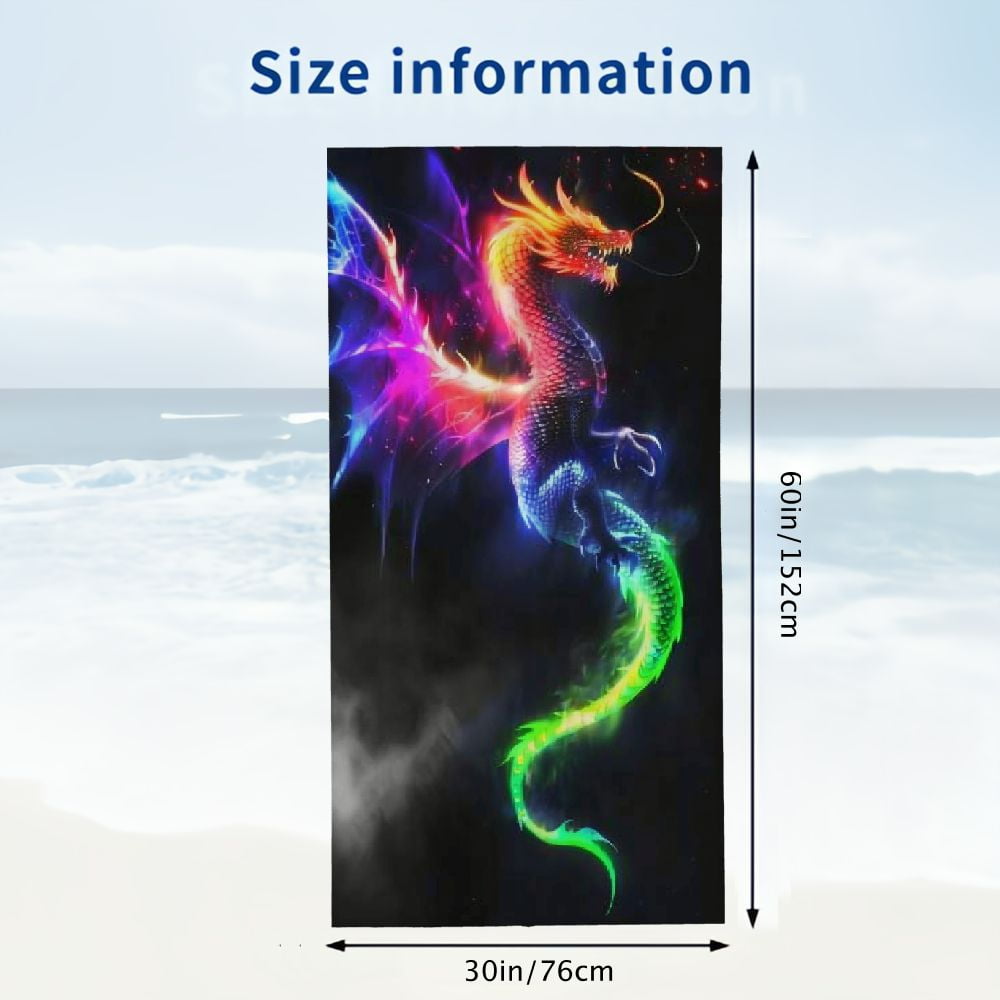 PHYHOO Rainbow Fire Dragon Oversized Quick Dry Microfiber Beach Towel Dragon Lightweight Sand Free Towel Super Soft &amp; Absorbent for Travel Swimming Sports 30x60in
