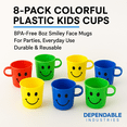 thumbnail image 2 of 8-Pack Colorful Plastic Smiley Face Cups – BPA-Free 8 oz Reusable Drinkware for Parties & Everyday Use – Dependable Industries, 2 of 7