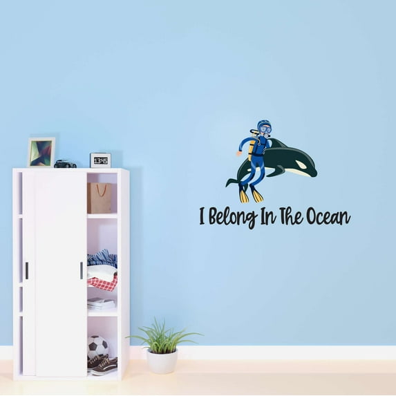 Boys I belong in the Ocean Cute Sports Wall Decal Decoration Ocean Lovers Motivational Quote Wall Decal Lasts Years and Easily Removable - Size: 10 In(W) x 10 In(H)