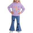 thumbnail image 2 of Avtoify Girls Fall Outfits Children's Print Patchwork Crewneck Long Sleeve Sweatshirt and Casual Flared Pants with Elastic Waist Relaxed Set, 2 of 9