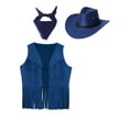 thumbnail image 3 of YiZYiF Unisex Cowboy Cowgirl Outfit Set for Halloween Western Party Rivets Fringe Vest and Hat Scarf Blue 16, 3 of 5
