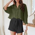 thumbnail image 5 of Women Casual Button Down Fall Blouses 2023 3/4 Sleeve Solid Business Work Tops Trendy Loose Fit Dressy Tunic Shirts with Pocket, 5 of 7