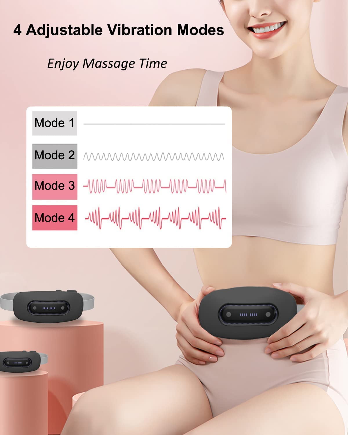 Yeamon Portable Heating Pad for Menstrual Cramps Relief, Cordless Heating Pad for Stomach Pain with 4 Heat Levels and 4 Massage Modes, Fast Large Heating Belly Wrap Belt,Gift for Women ,Black