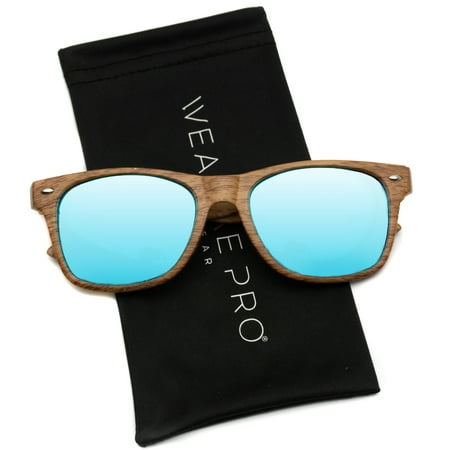 WearMe Pro - Faux Wood Reflective Revo Color Lens Horn Rimmed Style Sunglasses