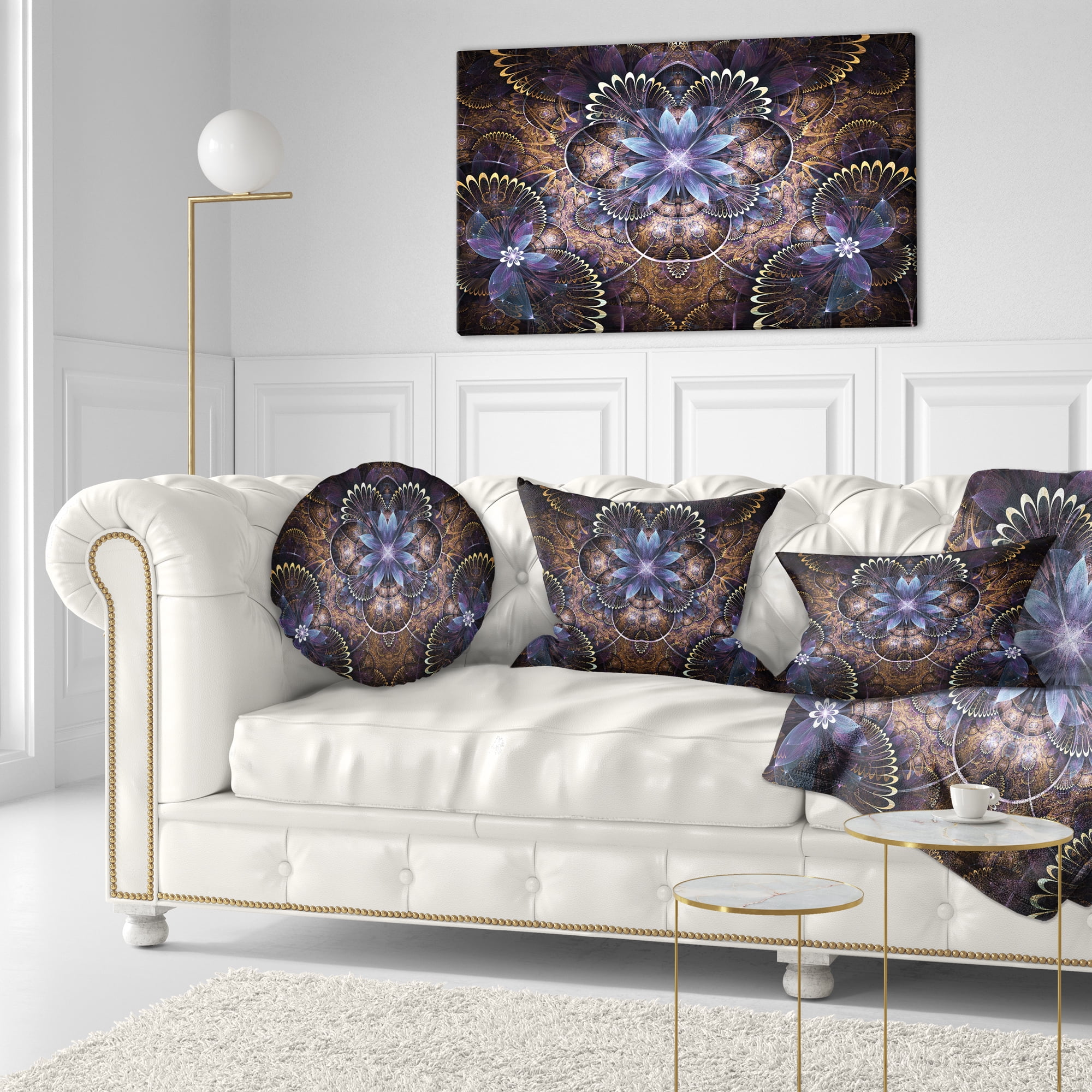 Designart Fractal Glossy Blue Flower Digital Art - Floral Throw Pillow - 12x20