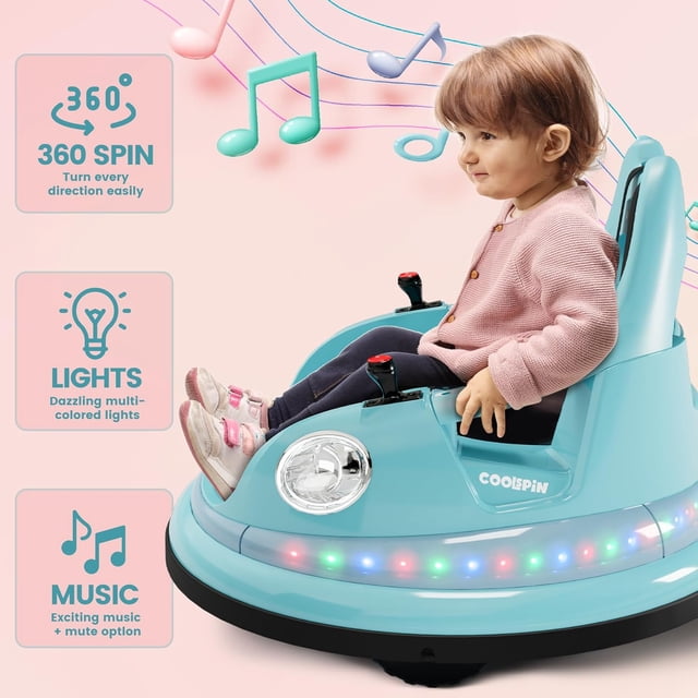 Royalbelle Sky Blue 12v Electric Bumper Car for Kids, Ride On with Remote Control