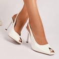 thumbnail image 6 of On feet & in love Women's Peep Toe Slingback Stilettos - D'Orsay Cutout Elastic Strap Stiletto Dress Pumps Heels,White,5.5, 6 of 7