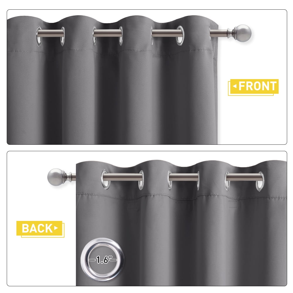 NICETOWN 100% Blackout Curtains for Bedroom, 3 Layers Noise Canceling Thermal Insulated Grommet Drapes, Inside Detachable Felt Liner Curtains, Grey, 52"x72", 2 Panels