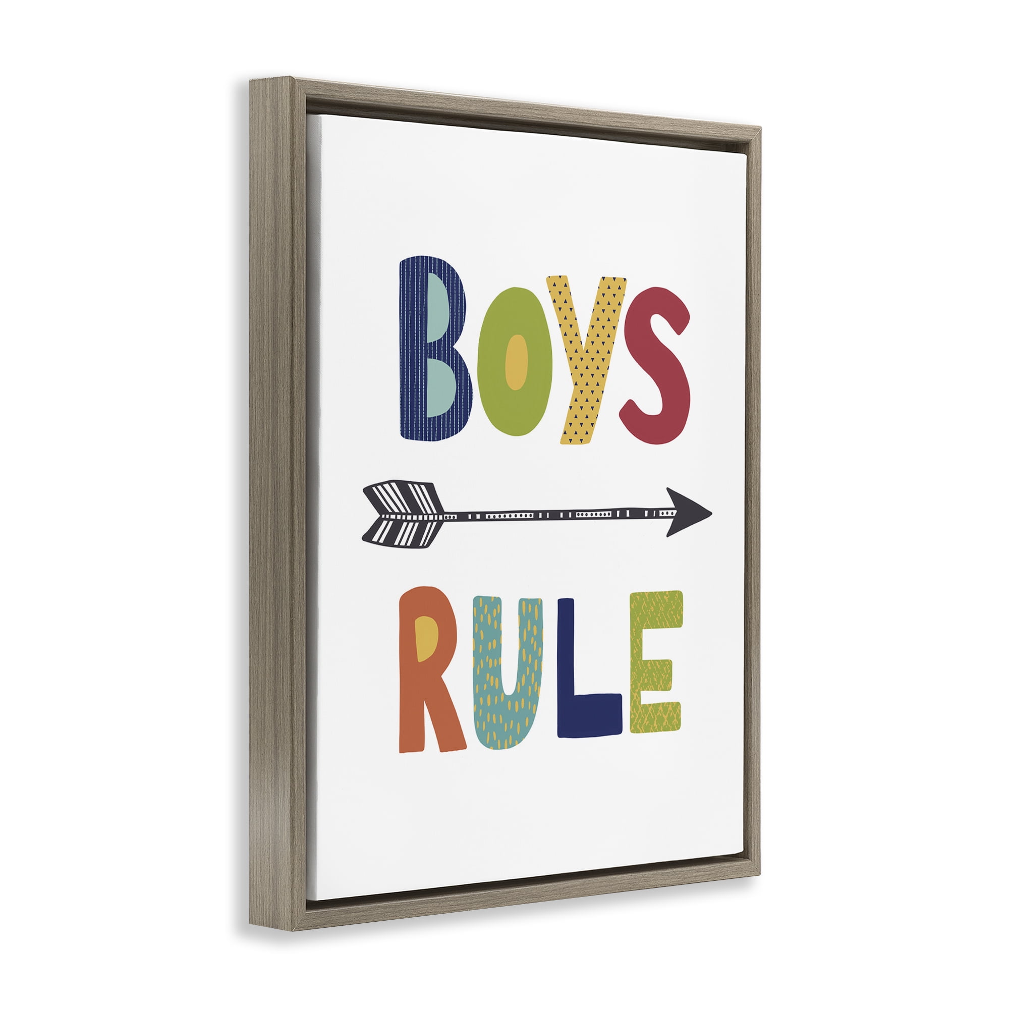 Stupell Industries Boys Rule with Arrow Typography Painting Brown Floater Framed Art Print Wall Art, 25 x 31
