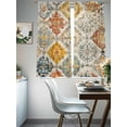 thumbnail image 4 of Bohemian Texture Sheer Curtains for Living Room Bedroom, Light-filtering Sheer Curtain, Brown Yellow Morocco Pattern Rod Pocket Voile Window Treatment Drapes, 52’’Wx63’’L, 2 Panels Set, 4 of 7