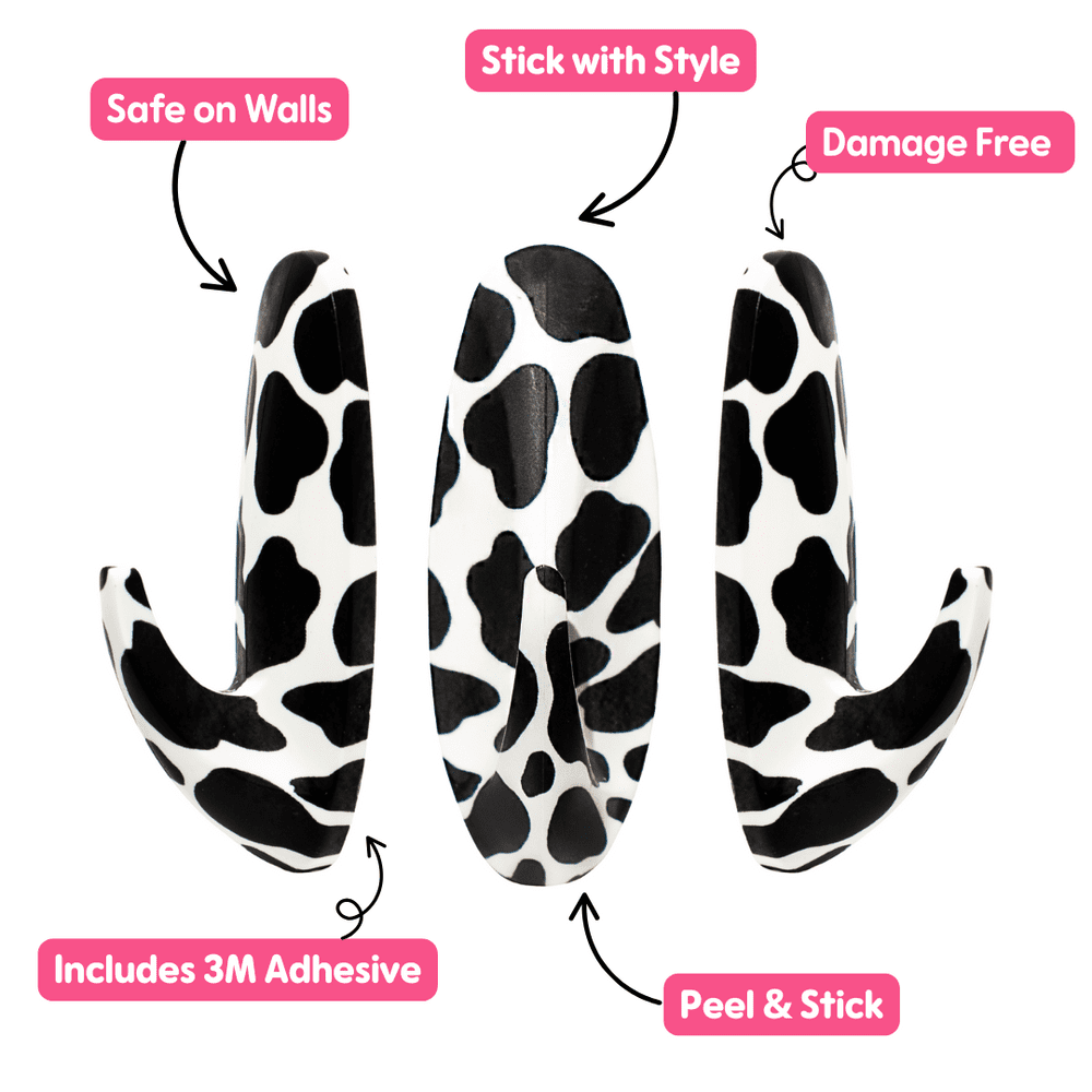 WallCandy Cow Print Stick-On Wall Hooks with 3M Command Strips | 3 Pack