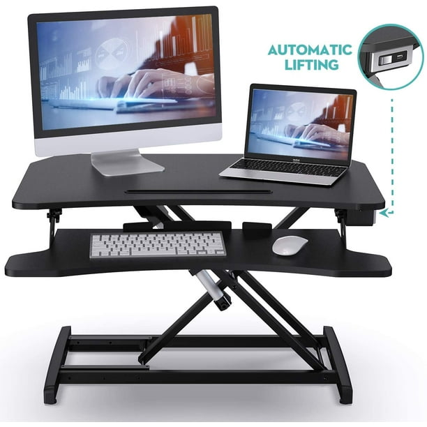 Height Adjustable Sit Stand Desk Riser, Height Adjustable Electric Standing Desk With Keyboard Tray