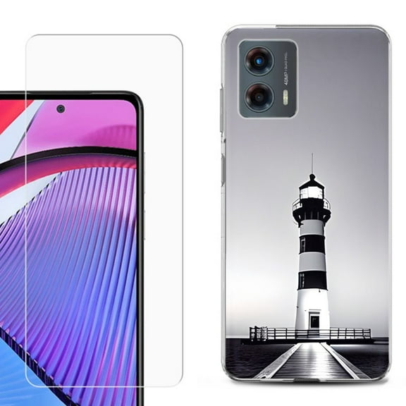 OneToughShield ® Compatible with Motorola Moto G 5G 2023, Shockproof Phone Case, with Tempered Glass Screen Protector - Lighthouse