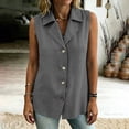 thumbnail image 5 of WAGUTH Women's Cotton Linen Button Down Shirts Sleeveless Notched Lapel Collar Casual Tank Top Blouses for Work Office, 5 of 8