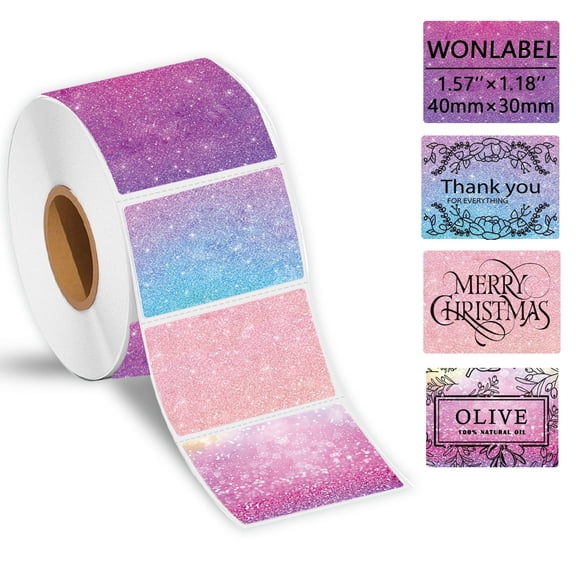 WONLABEL 1.57x1.18 (40x30mm) Thermal Labels for T50M/M110/M108/M220/M260 Label Makers, Self-Adhesive Stickers Thermal Printer Labels for Small Business Barcode & Packaging, 230pcs/Roll, Stary Purple