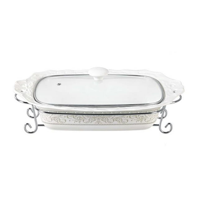 DLusso Designs CX8316-K92 15 in.Chic Design Rectangular Casserole with Metal Stand