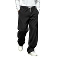 thumbnail image 3 of Men's Sweatpants Dqueduo Men's Solid Color Relaxed Fit Wide Leg Drawstring Pockets Sweatpants, S-XXXL Black L, 3 of 10