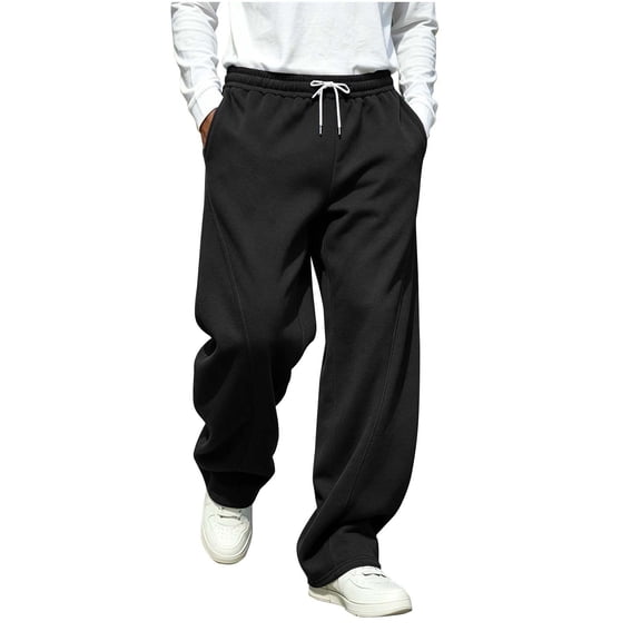 Iyufng Mens Straight Sweatpants Side Diagonal Stitch Panel Drawstring Elastic Waist Full Length Casual Loose Pants