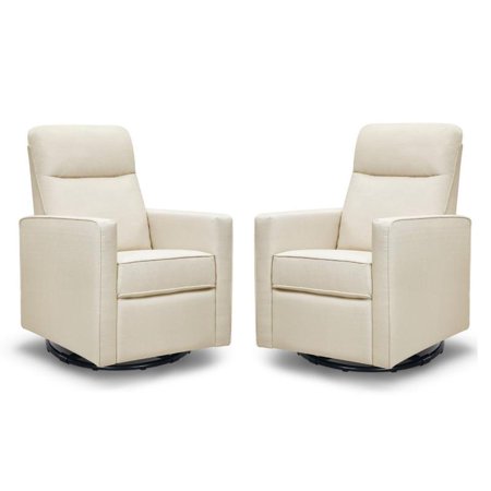 Home Square 2 Piece Pillowback Swivel Fabric Glider Set in Natural Oat