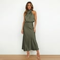thumbnail image 2 of IDOPIP Women's Elegant Sleeveless Satin Dresses Halter Mock Neck Elastic Waist Cocktail Party Dress, 2 of 6